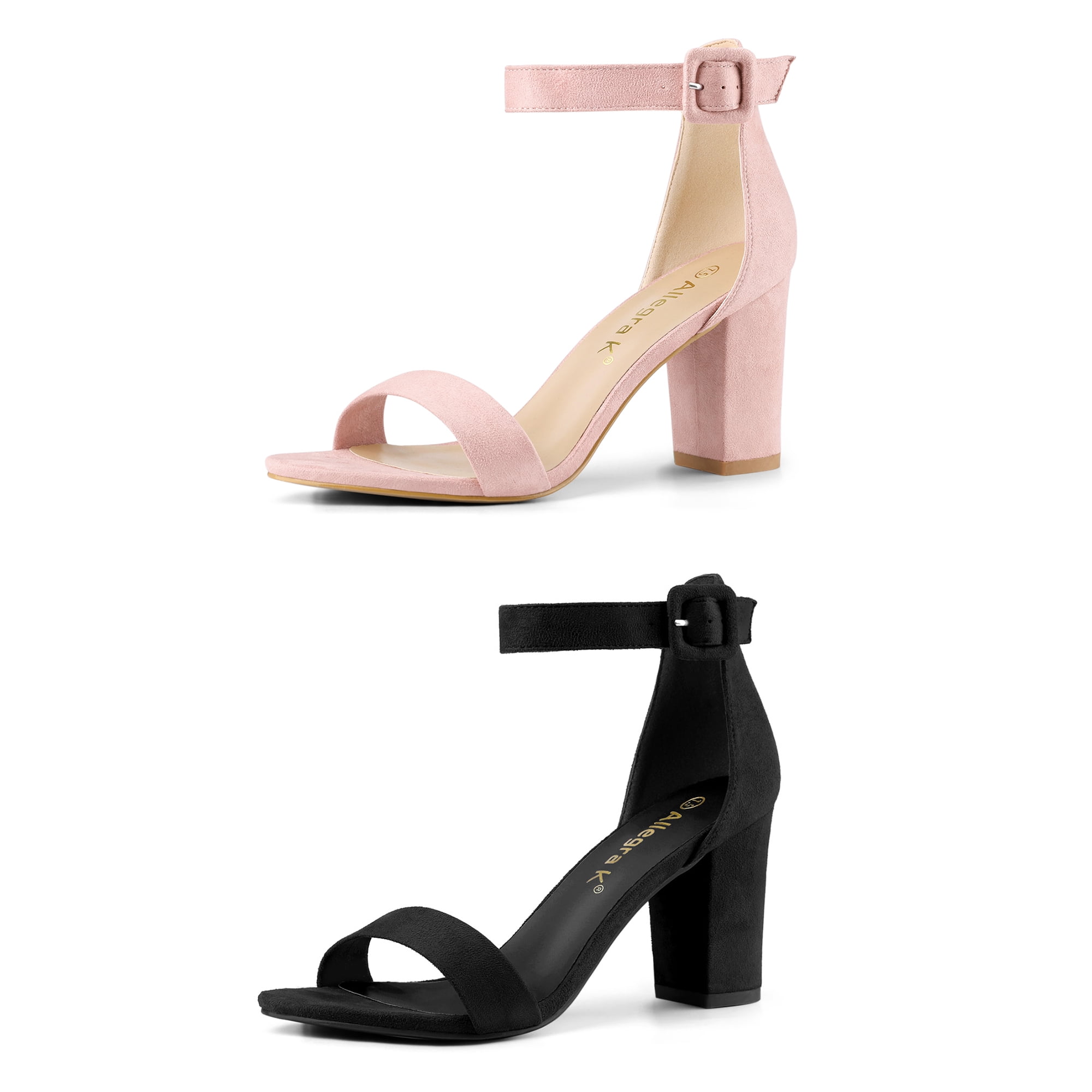 Unique Bargains Women s Chunky High Heel Ankle Strap Sandals 2 Packs Light Pink Black 10