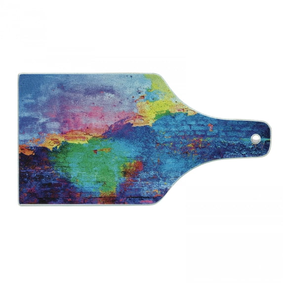 Brick Wall Cutting Board, Vibrant Colored Graffiti Sprayed Wall Facade of an Urban Concrete Structure, Decorative Tempered Glass Cutting and Serving Board, in 3 Sizes, by Ambesonne