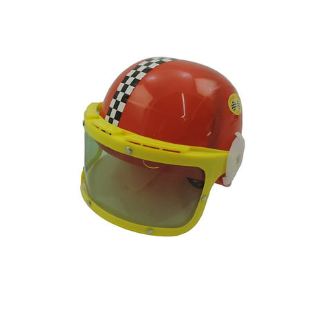 Childrens Red & Yellow Plastic Racing Stock Car Driver Costume Helmet