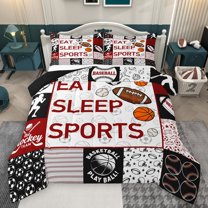 Homewish Football Baseball Basketball Boy Girl Bedding Comforter Set 2pcs,Black Red Twin Comforter Sets Microfiber,Eat Sleep Sports Breathable Bedding Set,Breathable Home Decor,Reversible
