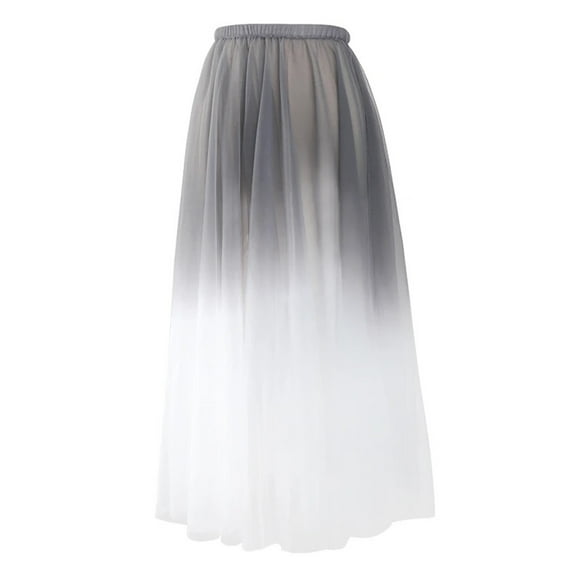 Ballet Skirt Women Adult Long Wrap Two Layers Of Mesh Skirt Ballet Tutu Skate Skirt Gradient Gray Ballerina
