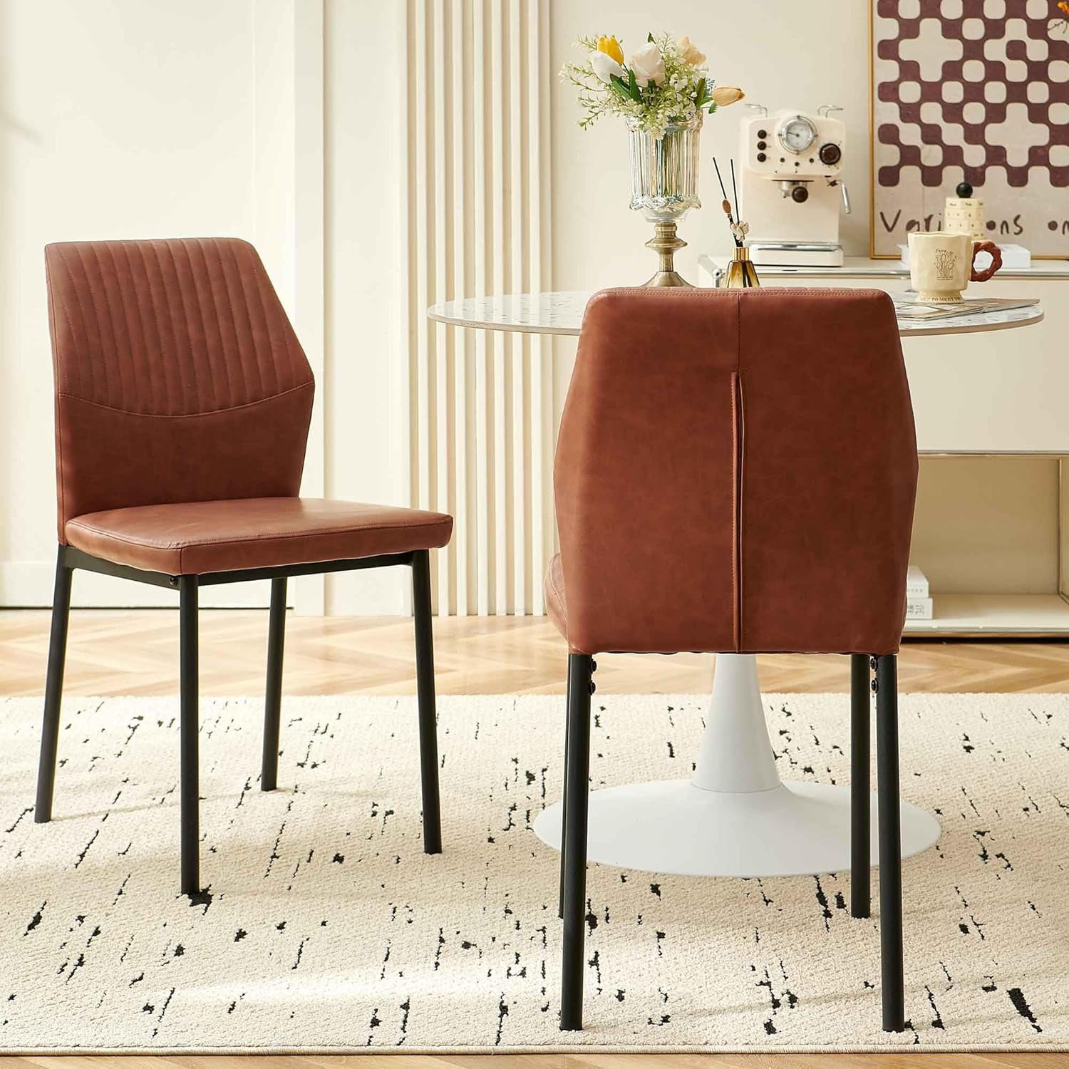 NORDICANA Dining Chairs Set of 4,Modern Leather Home Kitchen Chairs Upholstered for Dining Room, Apartment,Brown