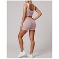 thumbnail image 3 of PISONIC Color Block 2 Piece Yoga Outfits, High Waist Butt Lifting Biker Shorts & Shockproof Square Neck Sports Bra Set, Summer Breathable Workout Gym Activewear Sets for Women, 3 of 6