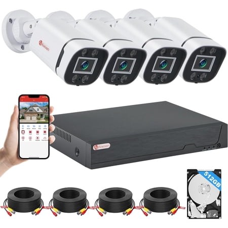 8CH H.265+ 3K Lite Wired CCTV Security Camera System with Human Vehicle Detection, 4X IP68 5MP Surveillance Camera for Indoor Outdoor, 512GB Hard Drive for 24-7 Recording, Remote Access