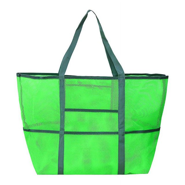 Bolsa de playa de malla grande para mujeres y hombres con bolsillos, bolso de mano con juguetes de arena, adecuado para viajes, verde