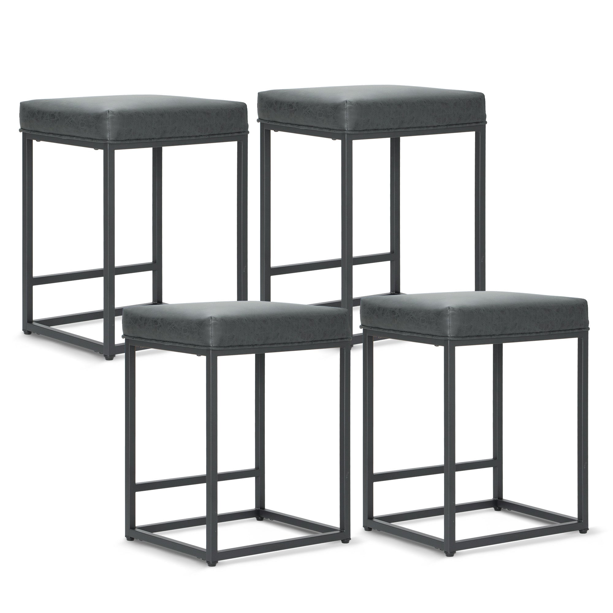 SUMMIT LIVING 24" Counter Height Bar Stool Set of 4, Upholstered Faux Leather Backless Counter Stool for Kitchen Island, Gray
