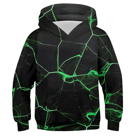 Byoo Toddler Boy s Neon Crack Fluid Full Print Hoodie Printed Long Sleeve Hooded Sweatshirts Outdoor Pullover Black