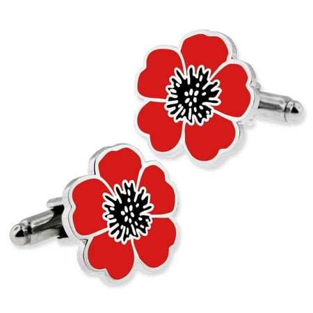 PinMart's Red and Black Poppy Flower Remembrance Memorial Day Cufflink Set