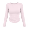 thumbnail image 3 of Auralook Women's Long Sleeve Crew Neck Crop Top Slim Fit Solid TShirts Stretchy Gathering Tee Base Layering Daily Wear, 3 of 9