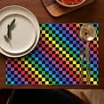 thumbnail image 4 of Colorful Rainbow Checkered Pattern Summer Placemats Table Placemats Set Of 6-Linen Kitchen Washable Placemats Table Mats 11.8"x17.7" Non-Slip Heat Resistant, 4 of 5
