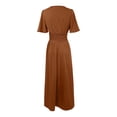 thumbnail image 5 of Vestido largo elegante de cuello en V y cintura alta para mujer: mangas plisadas, abertura lateral, fruncido, vestido de noche para bodas y fiestas., 5 of 5