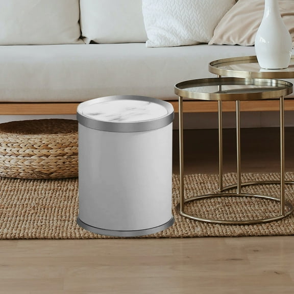 WHAMVOX Marble Trash Can Cover Waste Bin Wastebasket Cover Step Trash Can Lid Garbage Container Bin Lid for Kitchen Bathroom Outdoor Dorm White