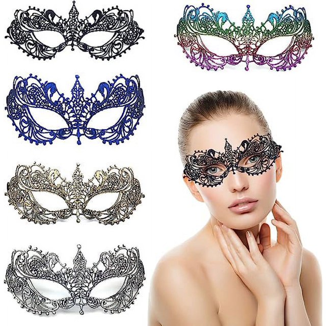 5 piezas de máscaras de encaje para graduación. Máscaras de mascarada, máscaras de encaje para ojos, máscaras de ojos misteriosas, máscaras de mascarada Máscara de encaje negro sexy para mujer para fi