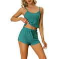 thumbnail image 1 of Conjuntos de pijama para mujeres INSPIRE CHIC, camisetas de punto con pantalones cortos, 2 piezas, ropa de dormir XL verde pavo real, 1 of 6