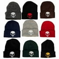 thumbnail image 6 of Stretchy Soft Unisex Adult Knited Beanie Hat With Multi-color Embroidered Design Skull, Light Gray With White Skull, 6 of 6