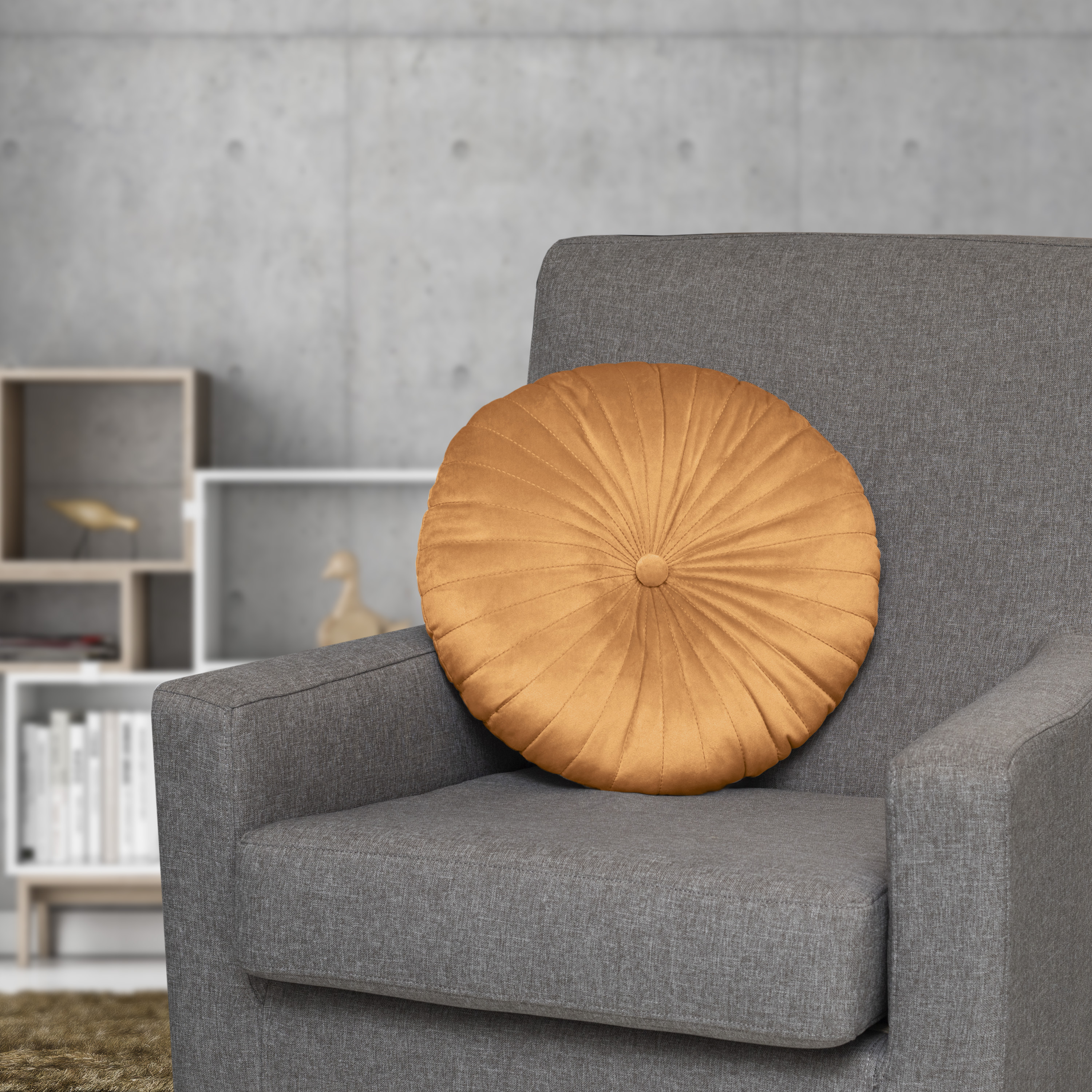 Better Homes & Gardens Round Tufted Velvet Pillow, 18" x 18", Rust