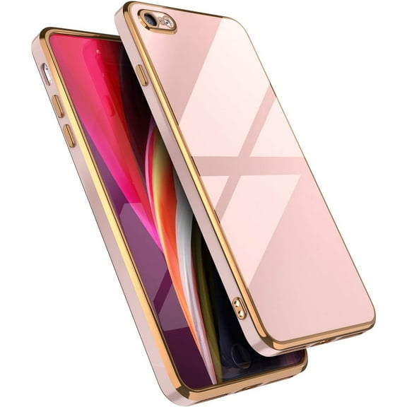 Case for iPhone SE(5G) 2022 iPhone 7 iPhone 8 iPhone SE 2020, Soft Silicone Slim Case Electroplated Straight Edge Phone Case Shockproof Protective Case -Rose Gold