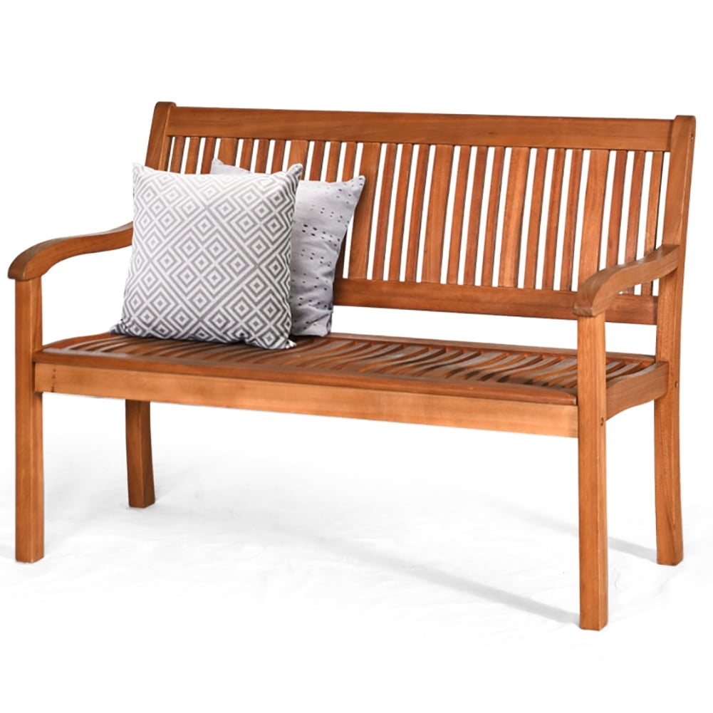 Aimee Lii Two Person Solid Wood Garden Bench with Curved Backrest and Wide Armrest, Outdoor Patio Furniture
