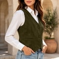 thumbnail image 6 of Women's Faux Suede Sleeveless Vest V Neck Button Down Business Casual Waistcoat Retro Layering Tank Jacket for Daily office Wear Green, 6 of 9