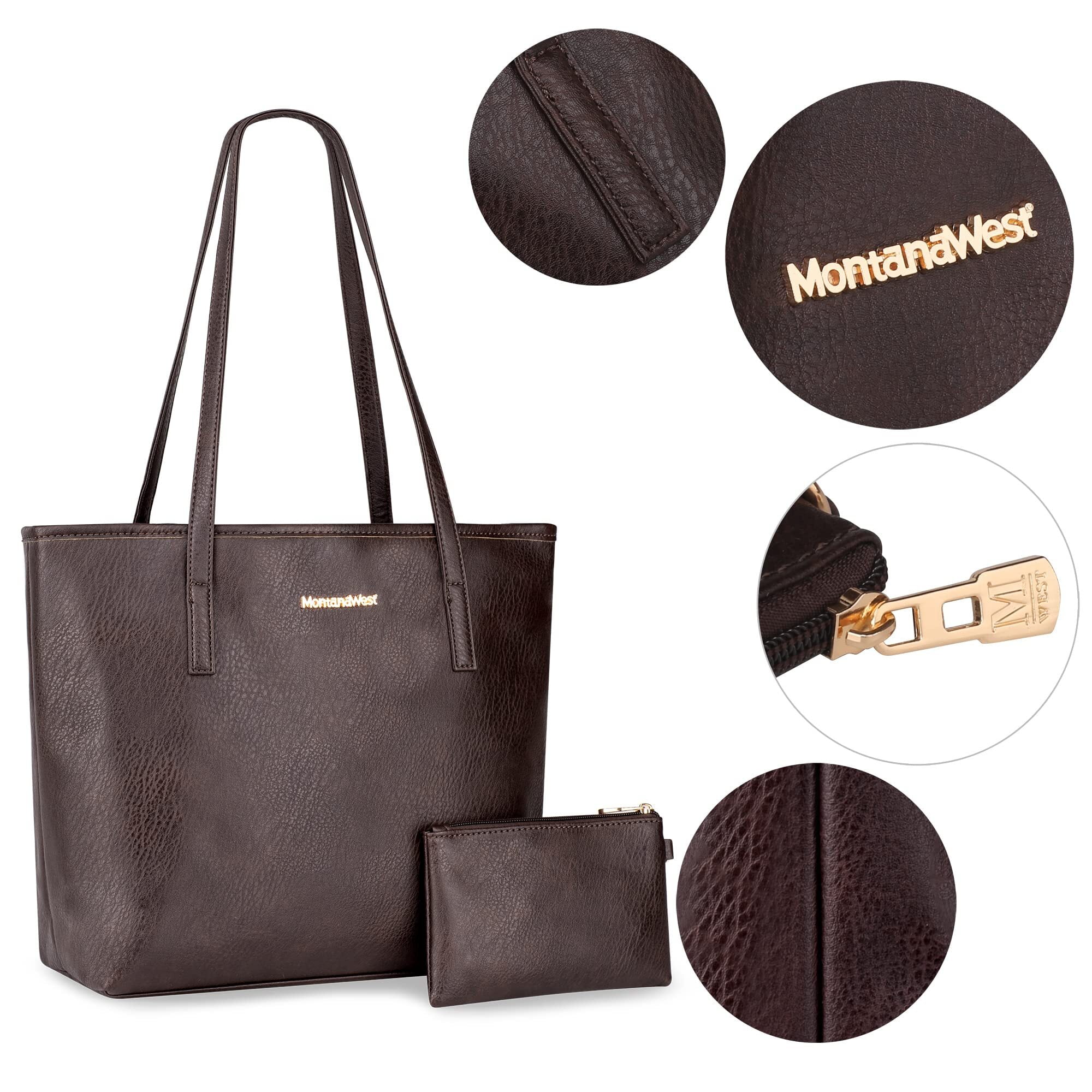 Montana West Tote Bags Vegan Leather Purses and Handbags for Women Top Handle Ladies Shoulder Bags, Coffee