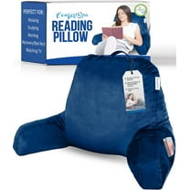 ComfortSpa Reading Pillow for Bed, Backrest Pillows with Arms Pockets, Adult, 19" tall, Navy Blue, Large