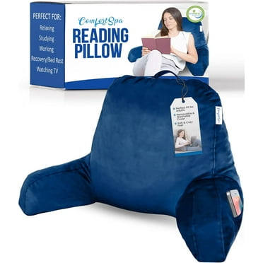ComfortSpa Reading Pillow for Bed, Backrest Pillows with Arms Pockets, Adult, 19" tall, Navy Blue, Large