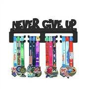 GENOVESE Medal Holder Display Hanger Rack,Black Never Give Up,Sturdy Steel Metal,Wall Mounted Race Medals-30cm