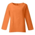 thumbnail image 4 of MIXUE Women Blouses Solid Color Round Neck Long Sleeve Loose Fit Casual Womens Summer Tops Beachwear,Orange,XXL, 4 of 5