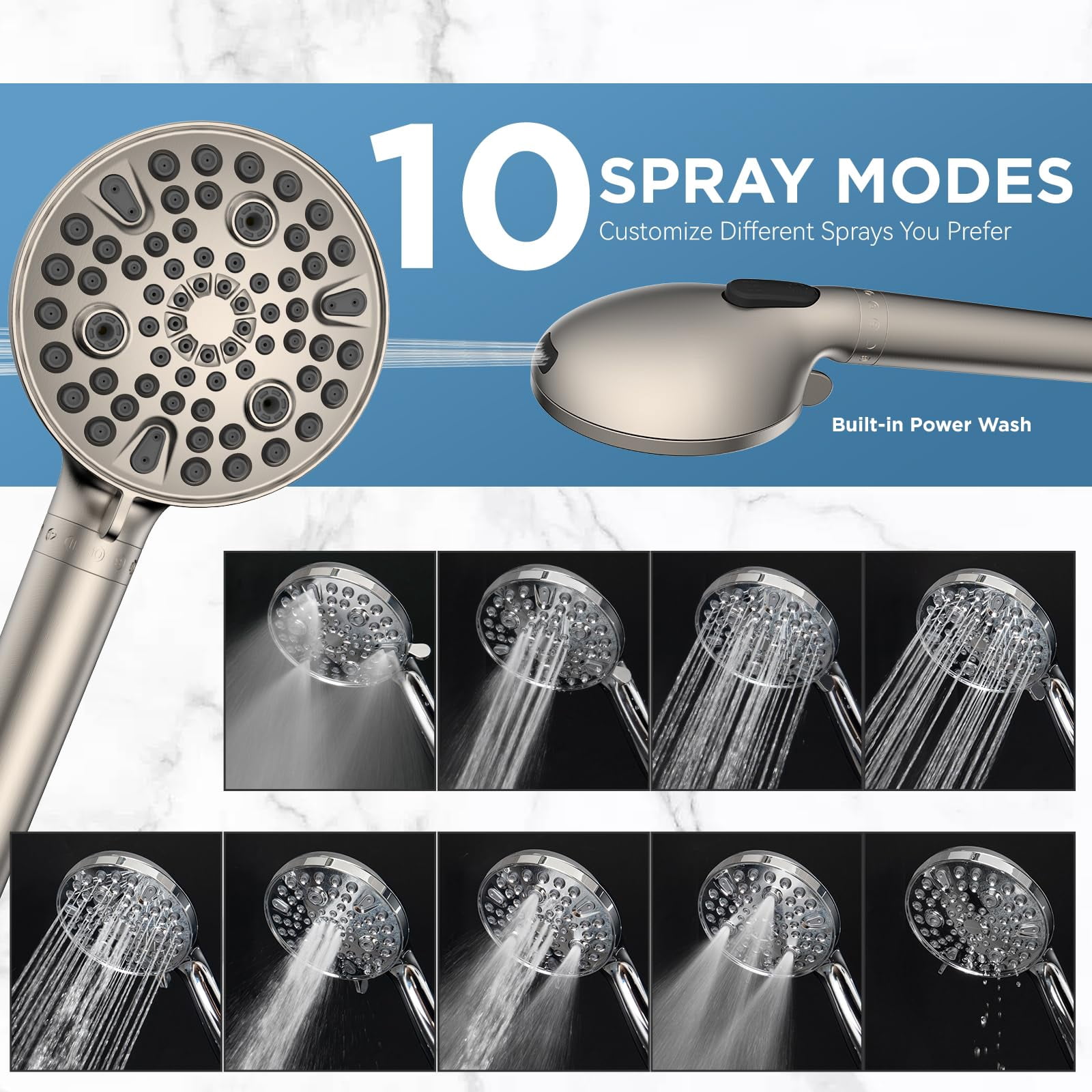 Dual Filtered Rain Shower Head Combo  High Handheld With Adjustable Bar - Rainfall And Showerhead Filter For Hard Water Removes Chlorine(brushed Nickel)
