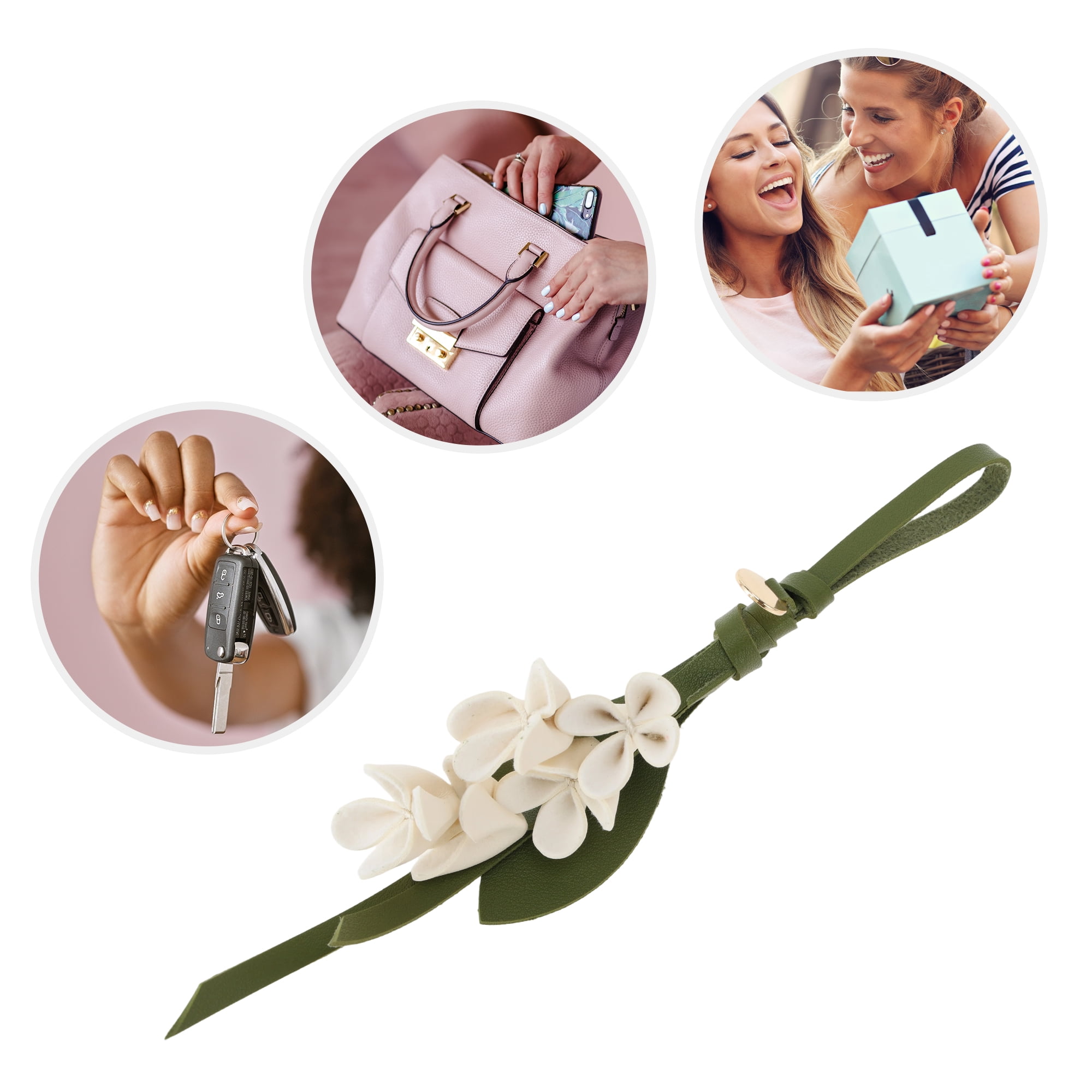 Unique Bargains PU Leather Flower Handbag Charm 1 Piece for Bags White