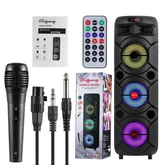 Portable Bluetooth Speaker Triple 8" Wireless Speaker w/ Mic Handle Sound Singing PA System AUX FM