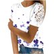 thumbnail image 1 of Camisas de Manga Corta para las Mujeres Impresión Cuello Redondo Suéter Encaje Blusa, Top Casual para el Hogar Y Diario, 1 of 1