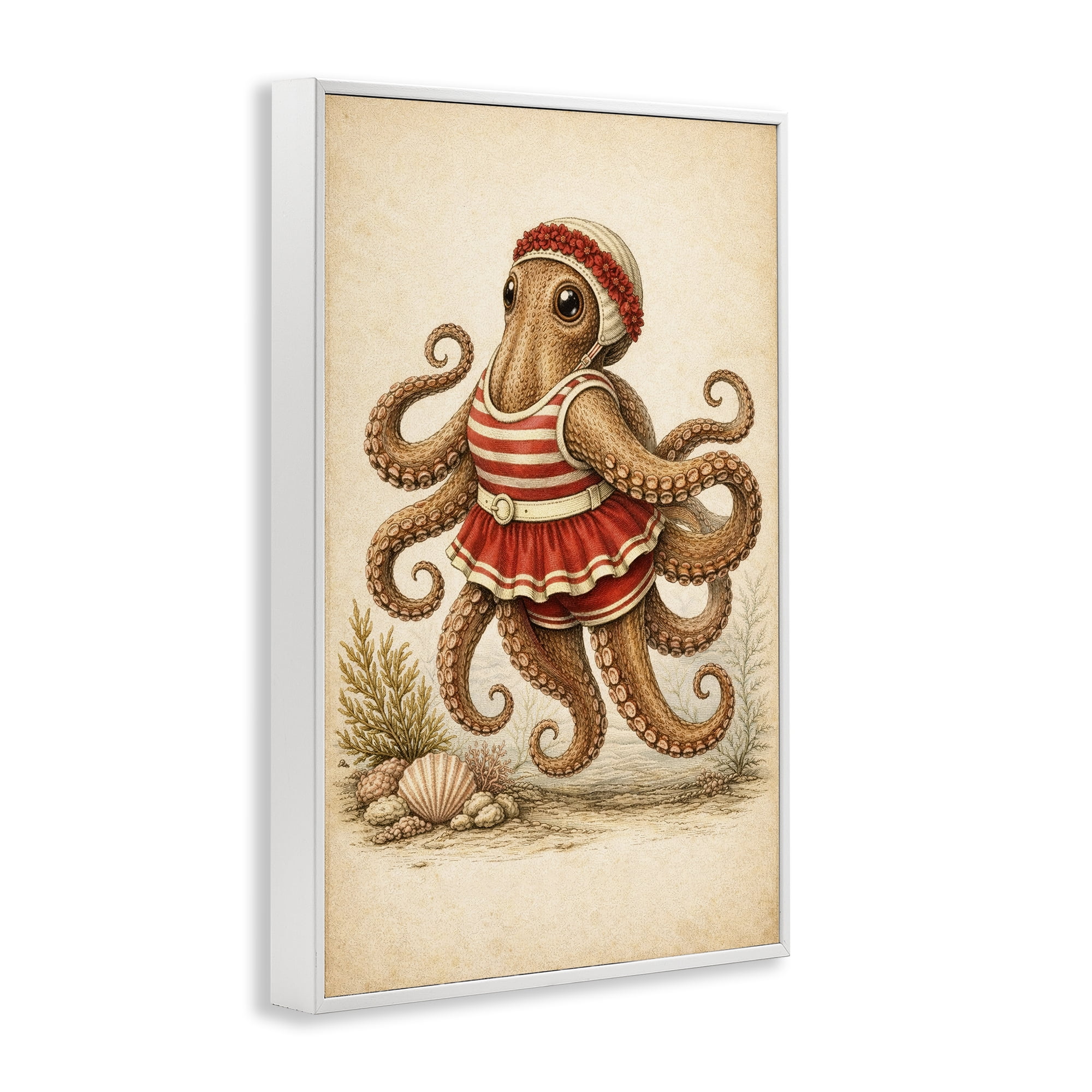 Stupell Industries Octopus of Maritime Bathing Society White Framed Giclee Art, design by Grotto Studios