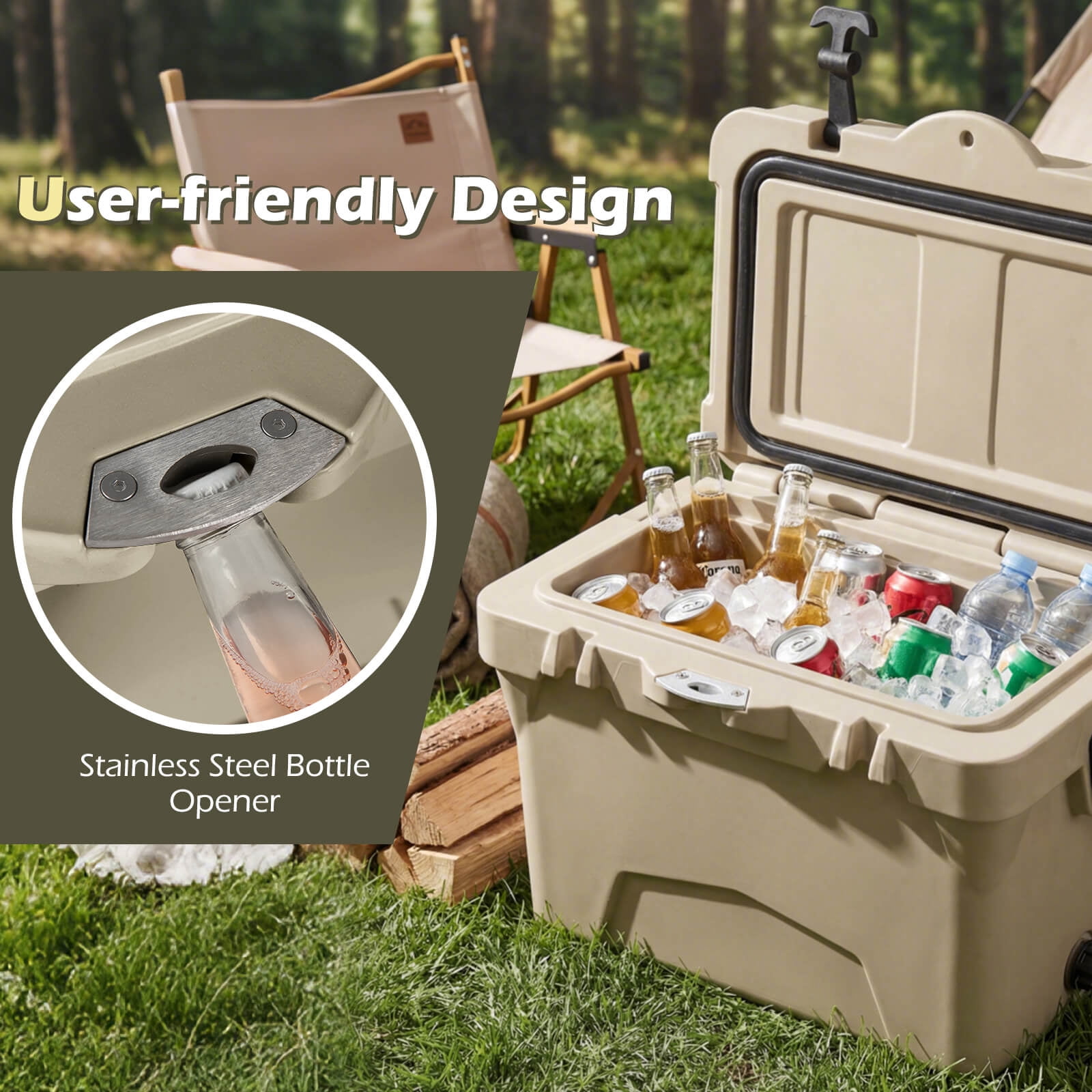 Costway 20 Quart Portable Hard Cooler Insulated Ice Chest Keeps Cool for up to 6 Days Khaki