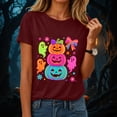 thumbnail image 2 of mgoYE Halloween Tshirt Women Pumpkin T-Shirts Thanksgiving Graphic Tee Tops T Shirt for Women(Wine,L), 2 of 9