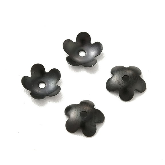 304 Stainless Steel Bead Caps Flower 5-Petal Electrophoresis Black 5.5x6x1mm Hole: 0.6mm