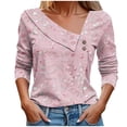 thumbnail image 2 of Uootdi Cute Summer Tops Asymmetrical Lapel V Neck 3/4 Sleeve Side Button Front Leaf Floral Branch All Over Print Soft Knit Boho Tops for Women Loose Fit Resort Airy Womens Tees, 2 of 5