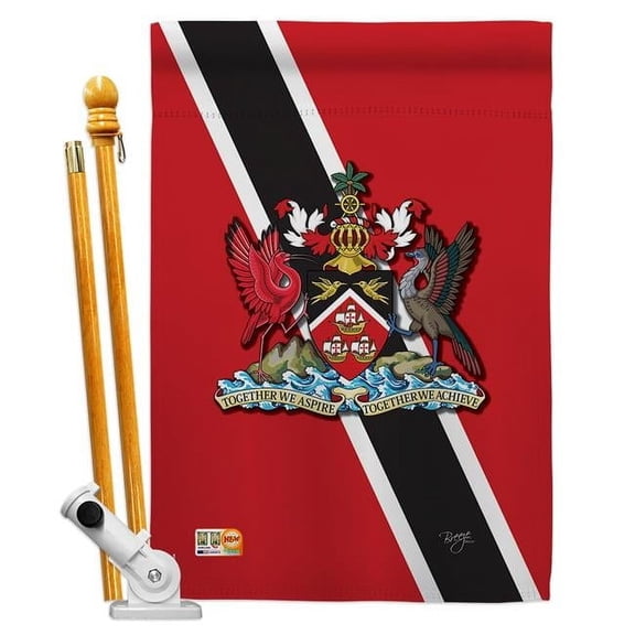 Breeze Decor BD-CY-HS-108172-IP-BO-D-US13-BD 28 x 40 in. Trinidad & Tobago Flags of the World Nationality Impressions Decorative Vertical Double Sided House Flag Set with Pole Bracket & Hardware
