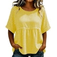 thumbnail image 6 of ClodeEU Women's Plaid Round Neck Short Sleeve Babydoll Blouse,Casual Summer Peplum Top Yellow,Women's Plus M, 6 of 9