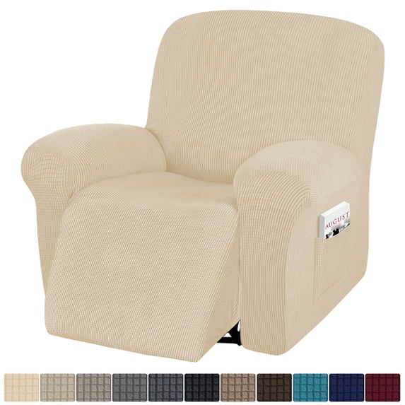 Recliner Sofa Slipcover, Four Piece High Stretchy Reclining Chair Cover, Machine Washable Spandex Jacquard Fabric, Bottom Elastic Easy to Install