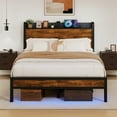 thumbnail image 6 of Dyzmo Queen Bed Frame with Headboard, Metal Platform Bed with Smart LED Lights and USB Charging Station, Easy Assembly, No Box Spring Needed, Retro Brown, 6 of 8