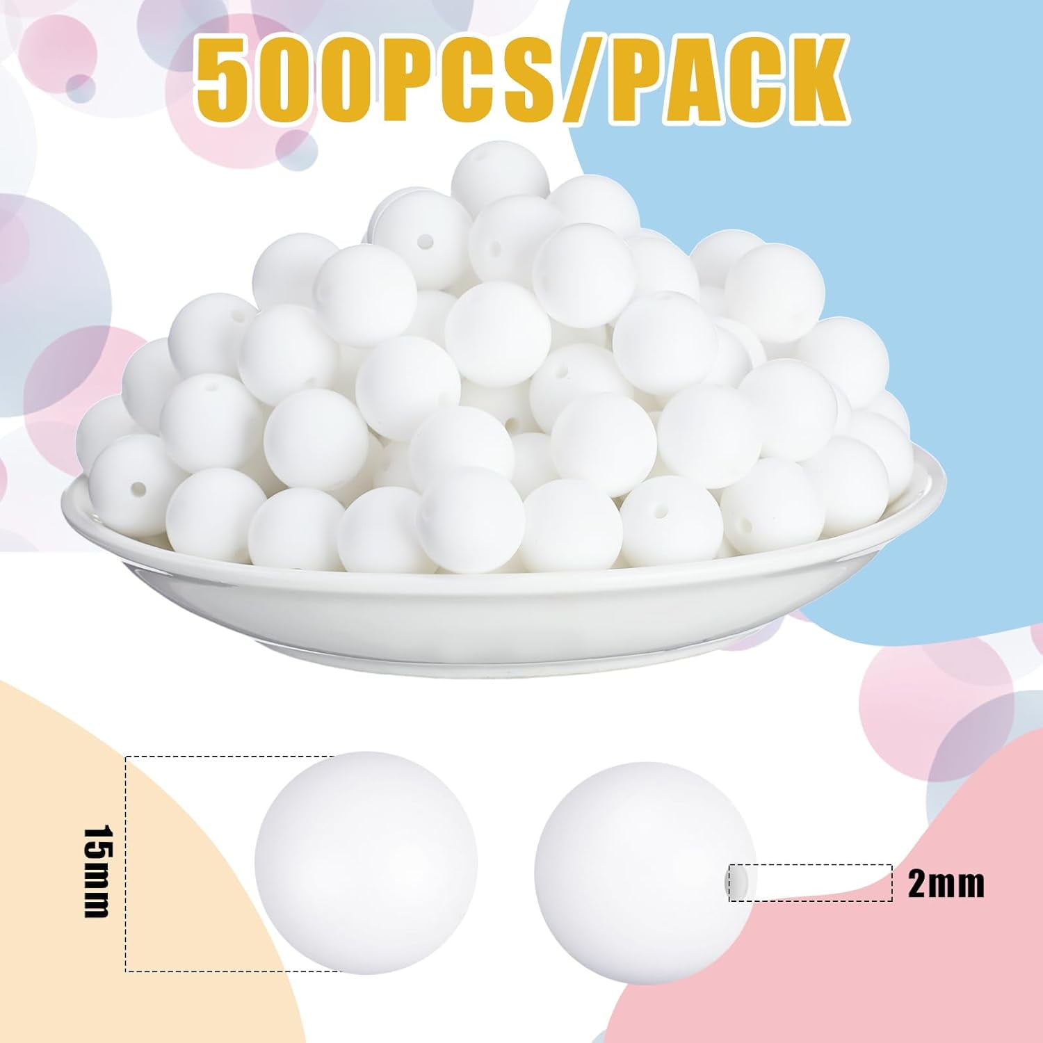 GYTY   500 Pcs 15mm Silicone Beads Mixed Round Silicone Beads Bracelet Making Kit Focal Beads Loose Beads for DIY Craft Necklace Jewelry Bracelet Lanyard Keychain Making (50 Colors)