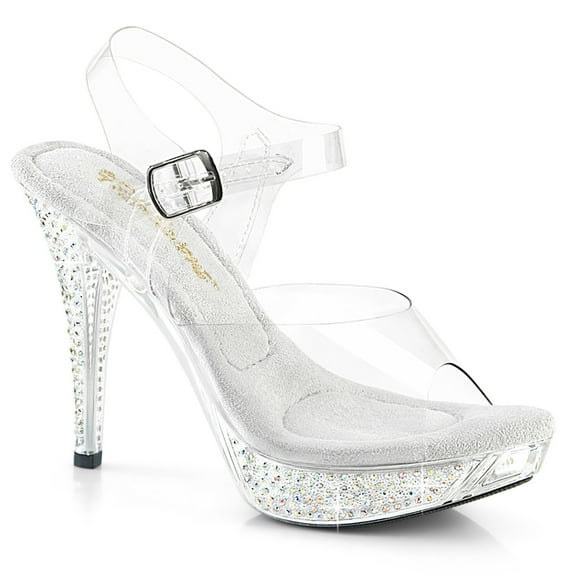 Fabulicious ELEGANT-408ABRS 4 1/2" Heel Platform Ankle Strap Clear Sandals Shoes with Rhinestone on Heel and Platform