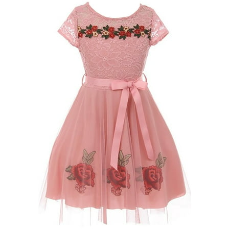 BNY Corner - Big Girl Lace Short Sleeve Roses Embroidery Holiday Party ...