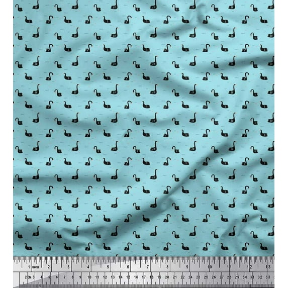 Soimoi Japan Crepe Satin Fabric Swan Small Fabric Prints by Yard 42 Inch Wide