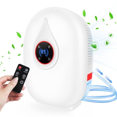 2-Pint Dehumidifier for Room Home with Drain Hose,HopePow Remote Control 24Hrs Timing Humidity Display 1,000 Sq. ft Coverage Area Energy Saving Efficiency Dehumidifier for Bedroom,Small Room,Home,Red
