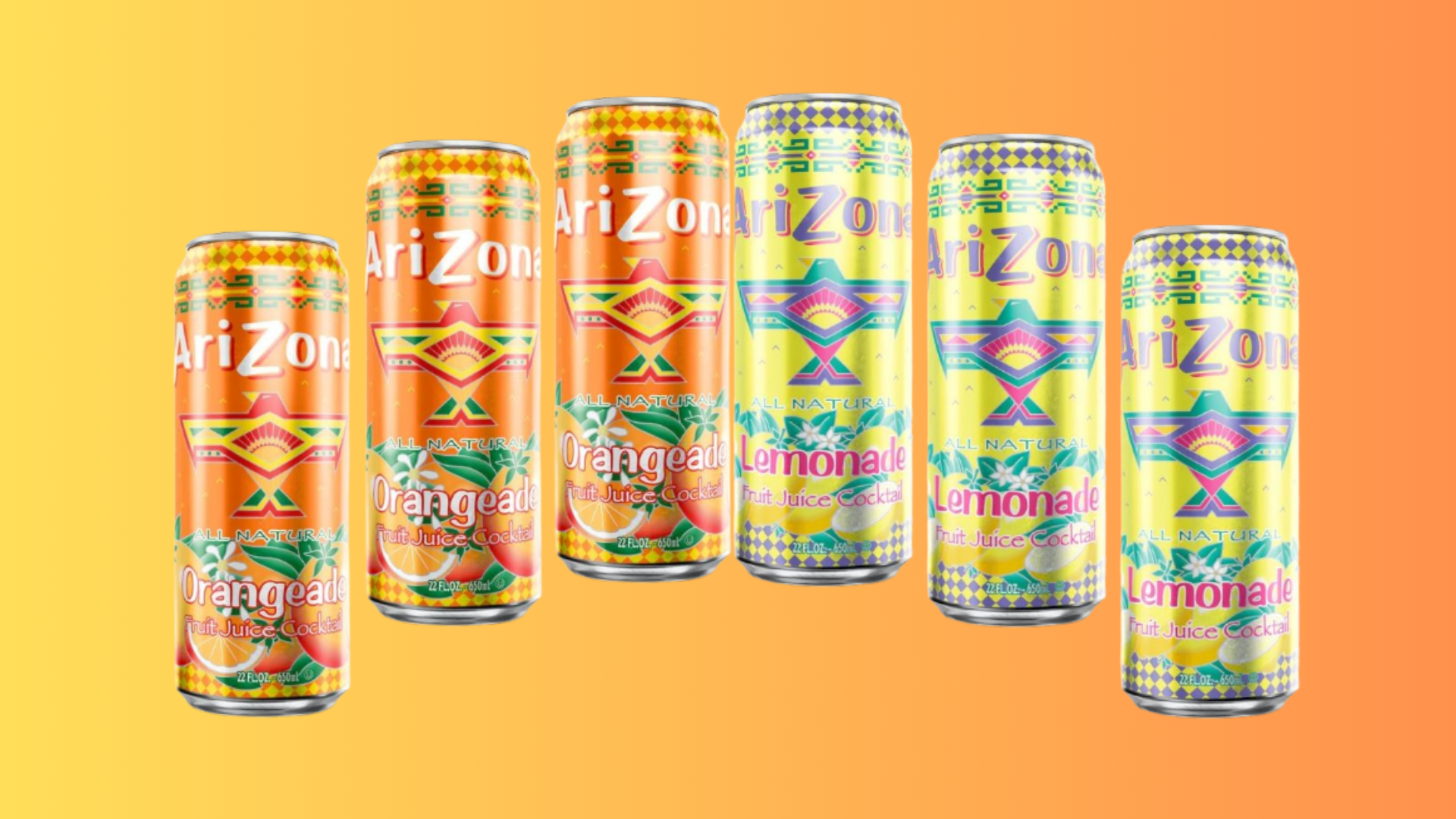 AriZona Orangeade & Lemonade Fruit Juice Cocktail Variety Pack, 22 fl oz Cans, 12 Count (6 Each Flavor)
