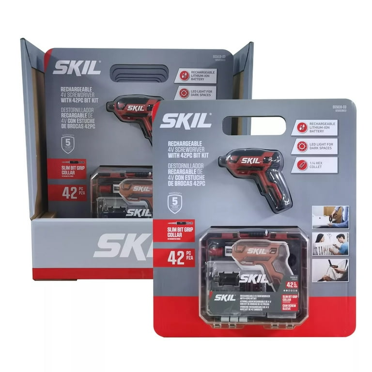SKIL 4V Lithium Ion Power Tool Small Handheld Electric Screwdriver Set with 42 Piece Bit Kit Case Walmart