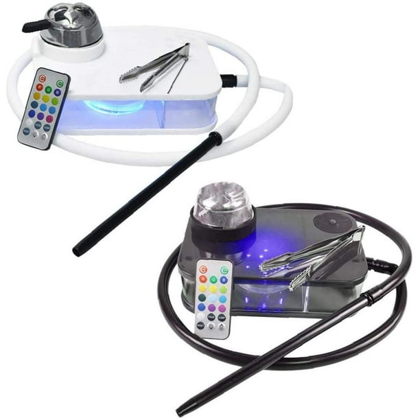 Modern Acrylic Hookah Complete Kit Portable Shisha Pipe with Remote Control  LED Light Box(White) 