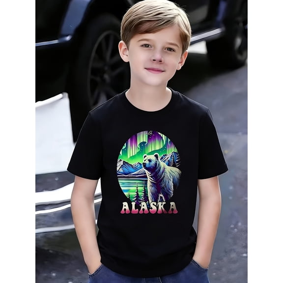 Boy's Casual Graphic Alaska Polar Bear T-Shirt